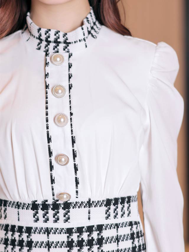 チェック柄パールボタンシャツワンピース[XS~L/4サイズ展開][カジュアル/dazzy closet]