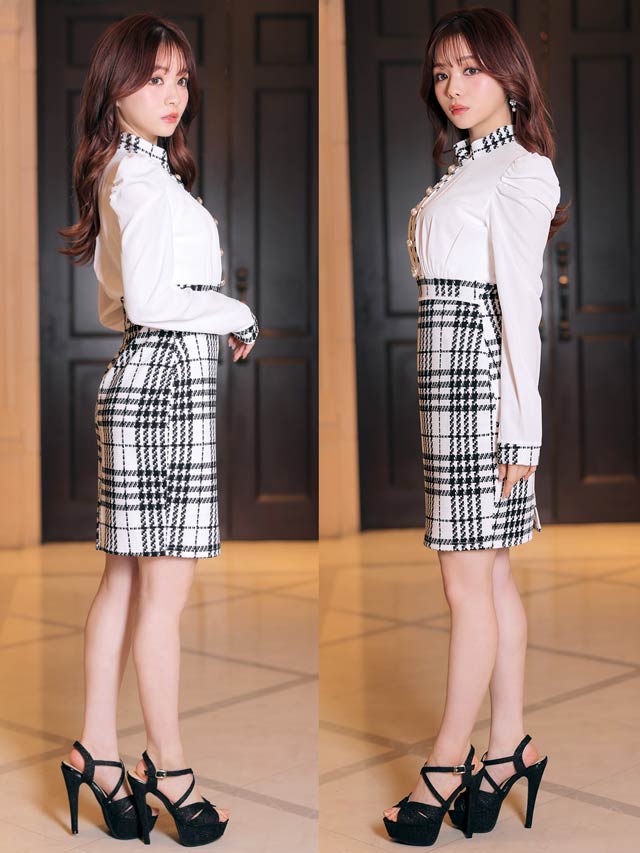 チェック柄パールボタンシャツワンピース[XS~L/4サイズ展開][カジュアル/dazzy closet]