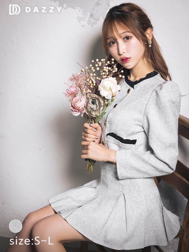 [SMLサイズ]ノーカラーダブルボタンプリーツラウンジセットアップ[カジュアル/dazzy closet]