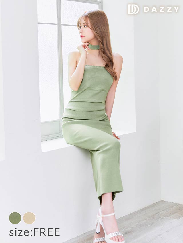 チョーカー付きベアトップニットワンピース[カジュアル/dazzy closet]