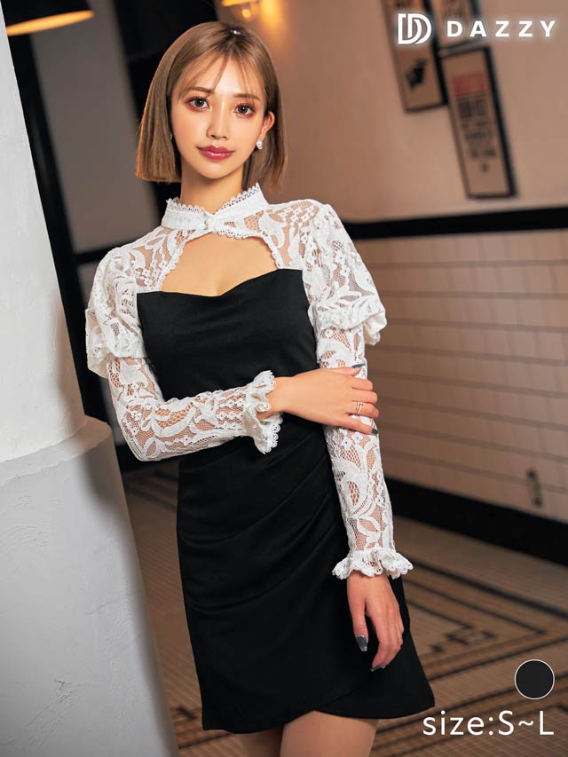 [SMLサイズ]カットアウトレースドッキングワンピース[3サイズ展開][dazzy closet]