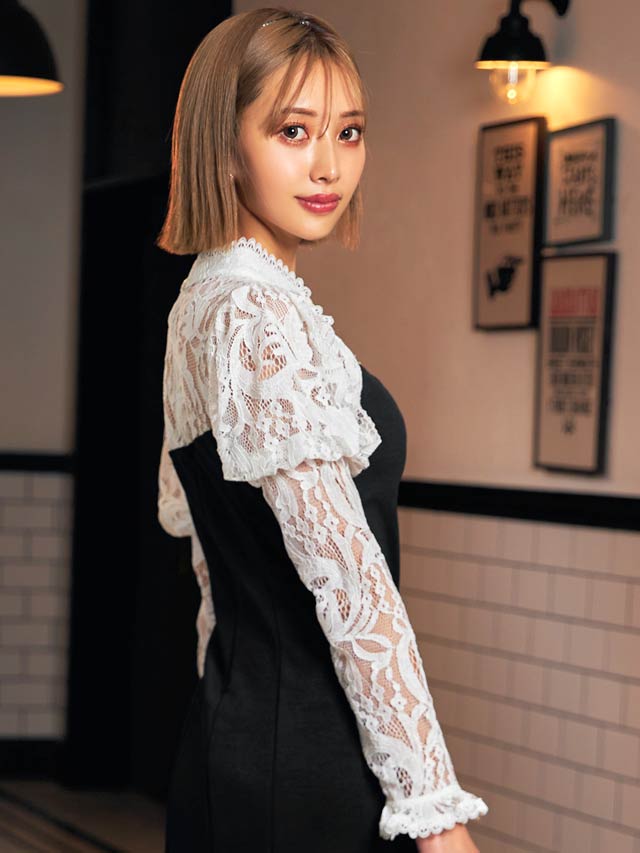 [SMLサイズ]カットアウトレースドッキングワンピース[3サイズ展開][dazzy closet]