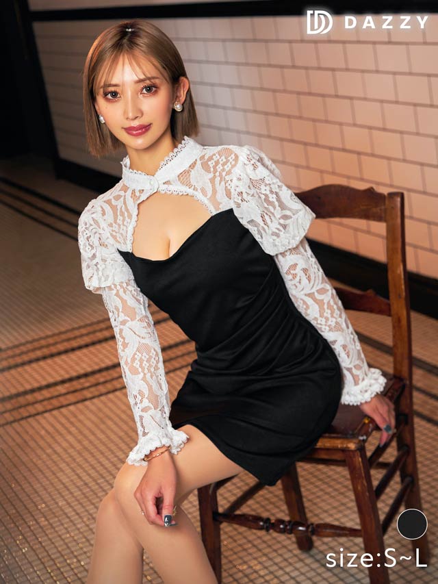 [SMLサイズ]カットアウトレースドッキングワンピース[3サイズ展開][dazzy closet]
