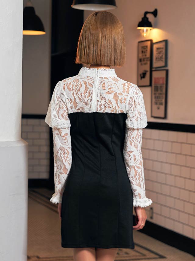 [SMLサイズ]カットアウトレースドッキングワンピース[3サイズ展開][dazzy closet]