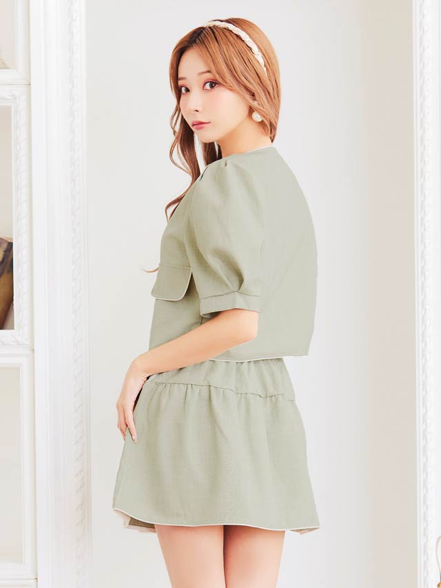 [SMLサイズ]パフスリーブパールボタンスカートセットアップ[3サイズ展開][dazzy closet]