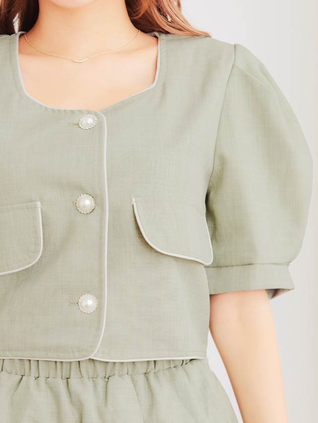 [SMLサイズ]パフスリーブパールボタンスカートセットアップ[3サイズ展開][dazzy closet]