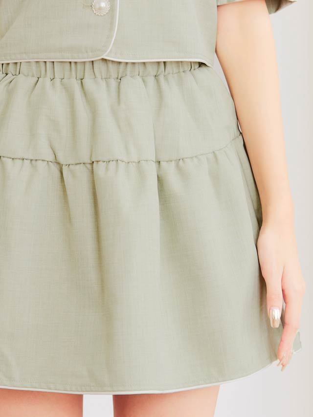 [SMLサイズ]パフスリーブパールボタンスカートセットアップ[3サイズ展開][dazzy closet]