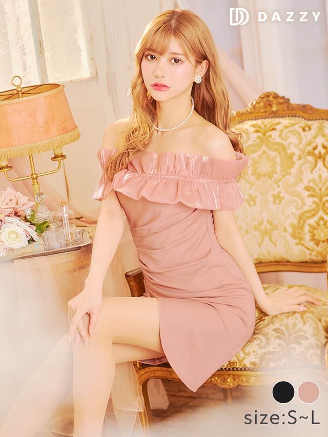 [SMLサイズ]オフショルギャザーフリルワンピース[3サイズ展開][カジュアル/dazzy closet]